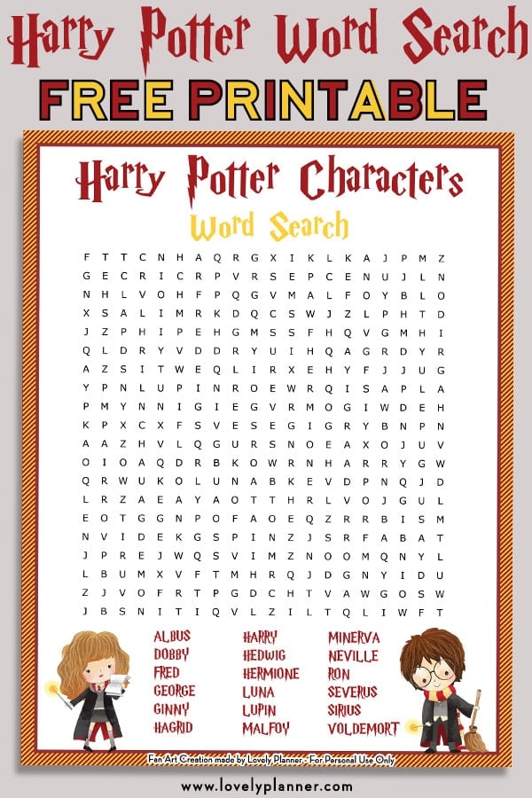 Free printable Harry Potter party games