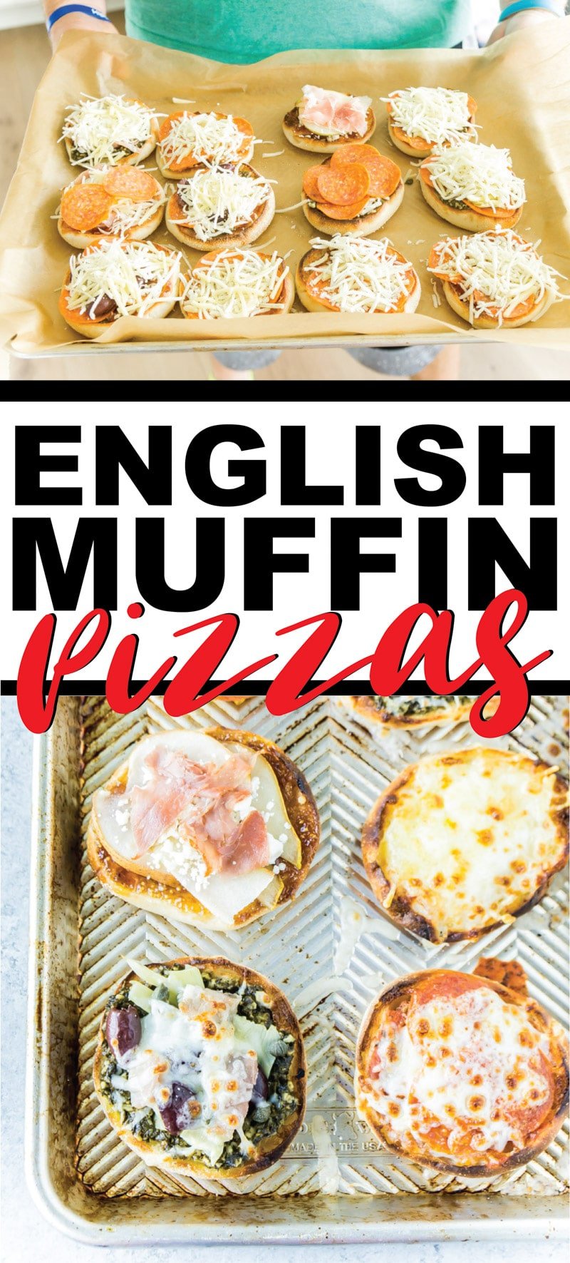 Four great English muffin pizza recipes! A healthy option, two easy toppings are perfect for kids, and the best recipe ever! Toast first then finish off in the oven. And don’t forget you can toss any extras in the freezer for later - they’re perfect for a quick breakfast on the go! 