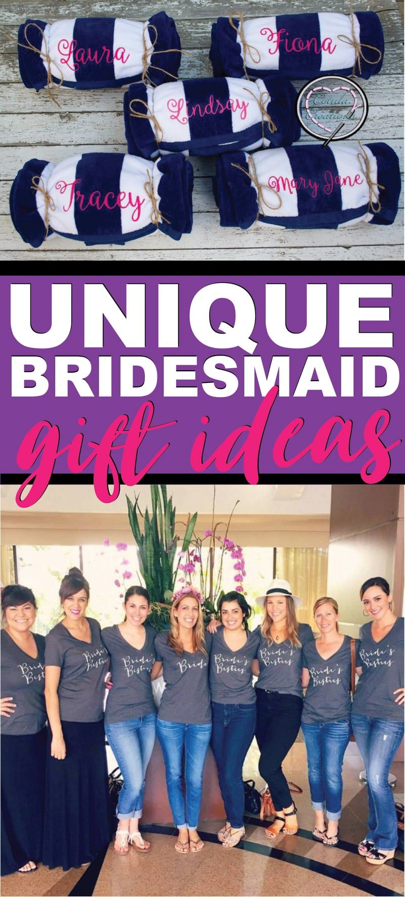 The best bridesmaid gifts from bride and gifts to ask will you be my bridesmaid. Everything from DIY gif ideas to unique ones that are both cheap and useful! Perfect for anyone looking for something personalized and inexpensive but still sentimental! 