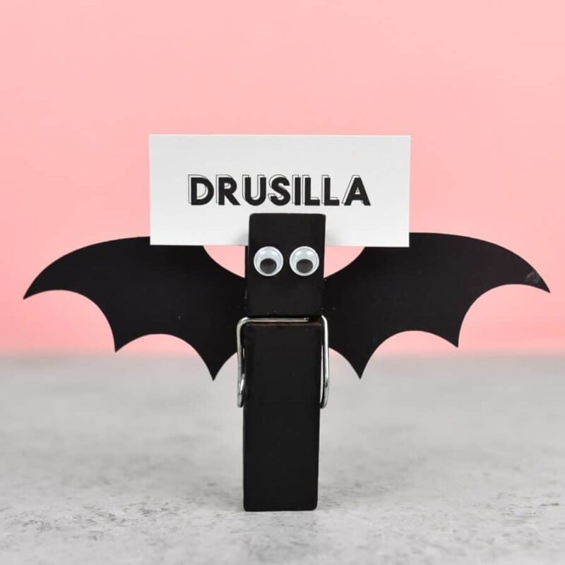 Clothes pin craft. Painted a clothes pin black and put eyes and wings on it for a bat