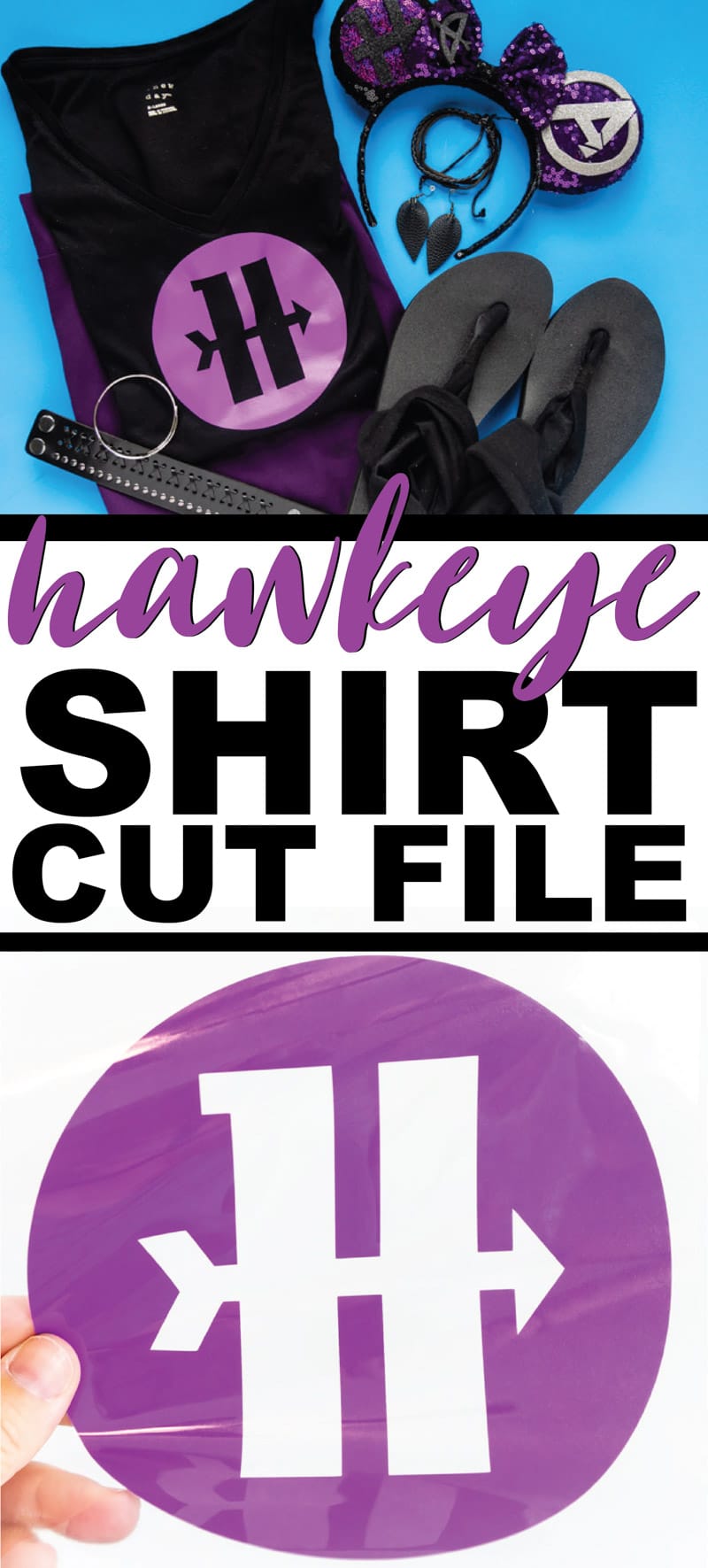 Make this easy Marvel Hawkeye shirt with the free Hawkeye symbol SVG cut file! Perfect for your very own DIY costume, Disneybounding like Hawkeye, or just supporting your favorite Marvel superhero! 