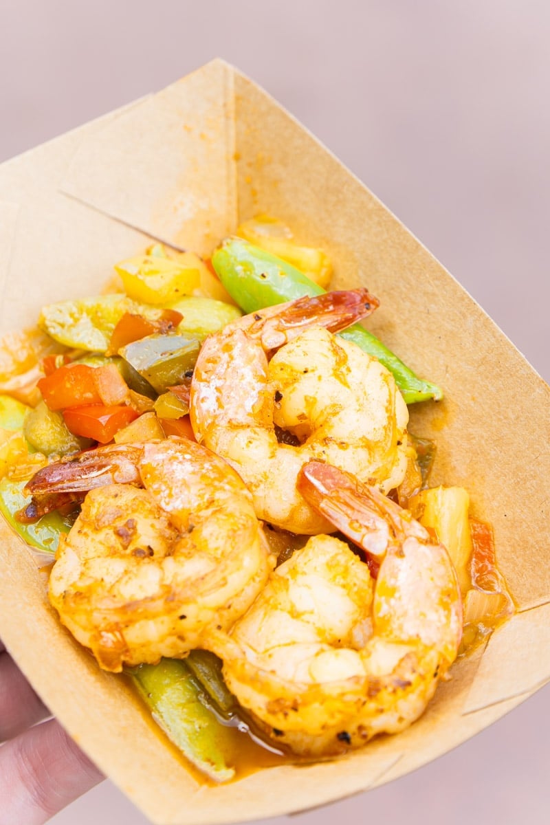 Shrimp and veggie stir fry at food and wine festival