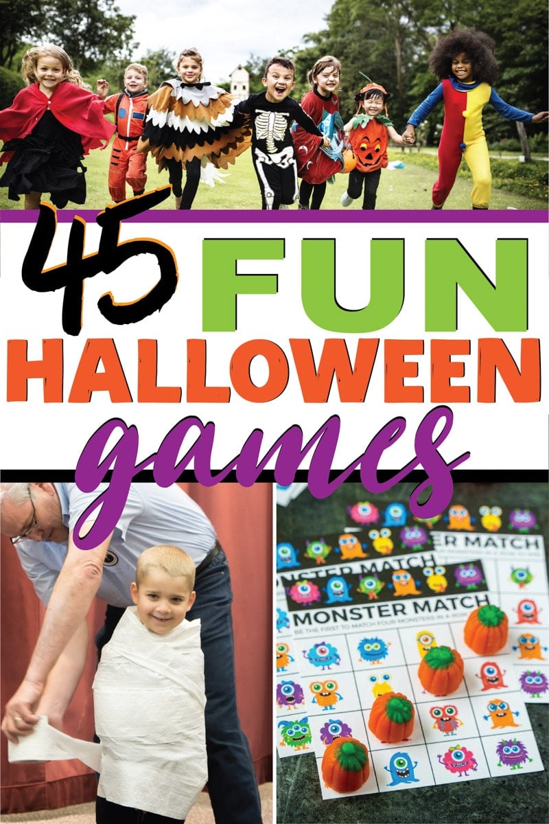 45 of the best Halloween games for children, adults, and teens! Perfect for party at home or for school classroom party ideas! Tons of easy ideas you can DIY at home! And even Halloween minute to win it games! 