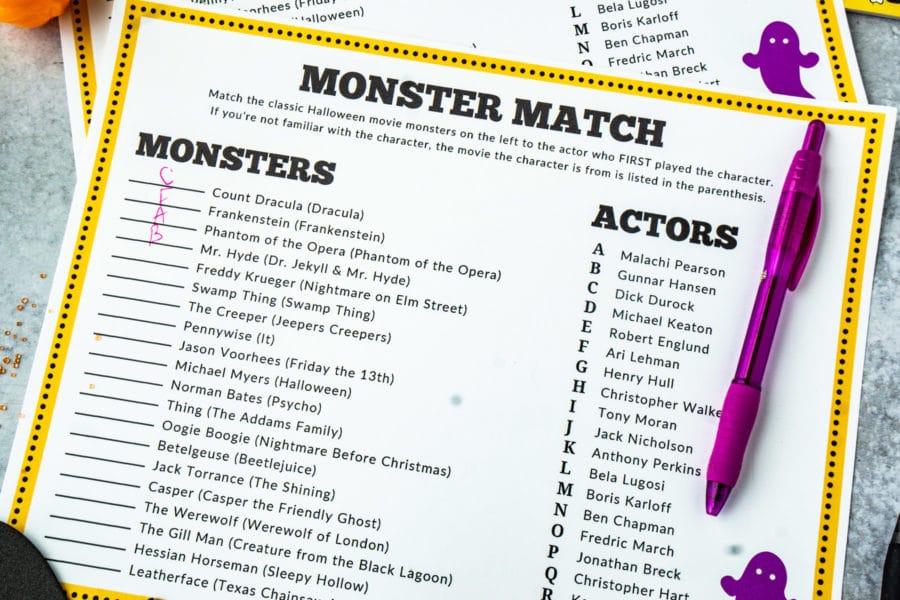 Printable monster Halloween games for adults