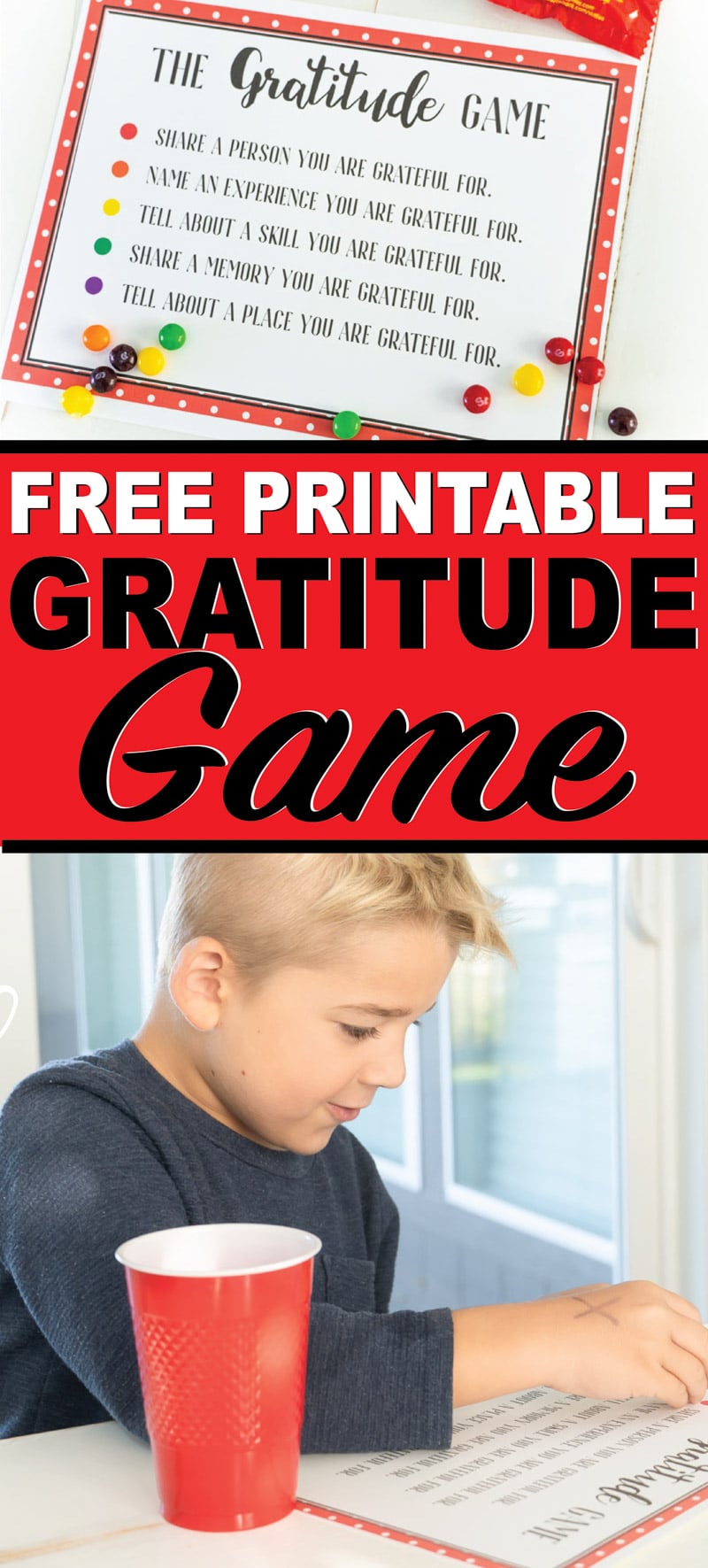 A free printable gratitude game for kids or for around the Thanksgiving table! One of the most fun Thanksgiving activities for families!