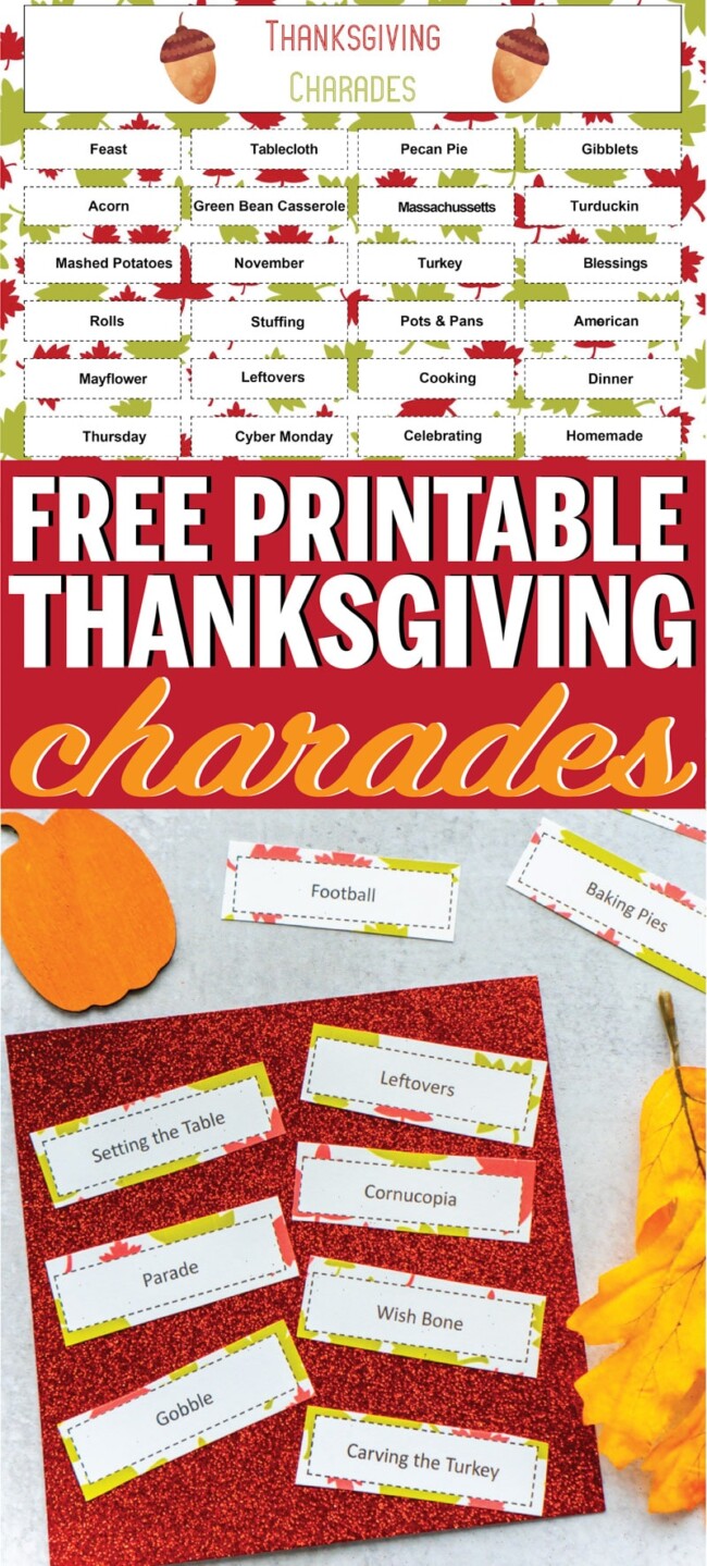 Thanksgiving Charades Game (FREE Printable Cards) Play Party Plan
