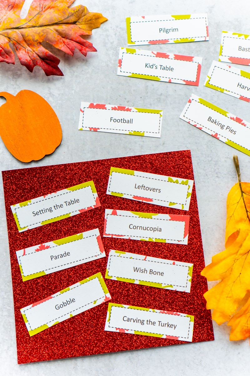 Cut out Thanksgiving charades topics