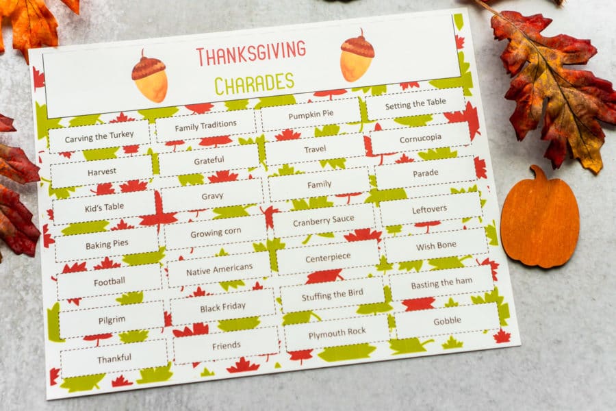 Thanksgiving Charades Game (FREE Printable Cards) Play Party Plan