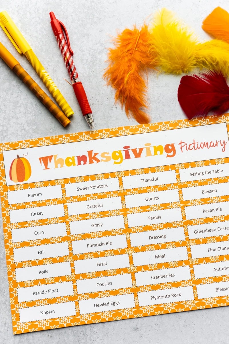 Thanksgiving Pictionary words and other Thanksgiving items