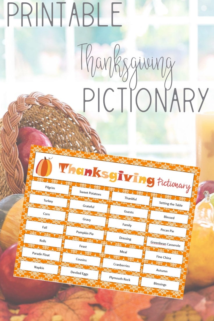 Free printable Thanksgiving pictionary words! Perfect Thanksgiving game for kids, adults, and everyone in between!