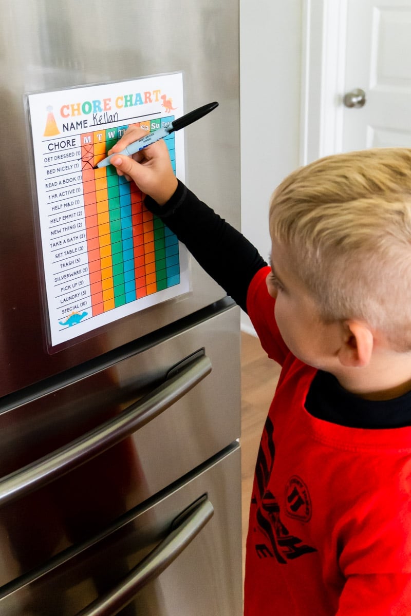 Filling out a blank chore chart for kids