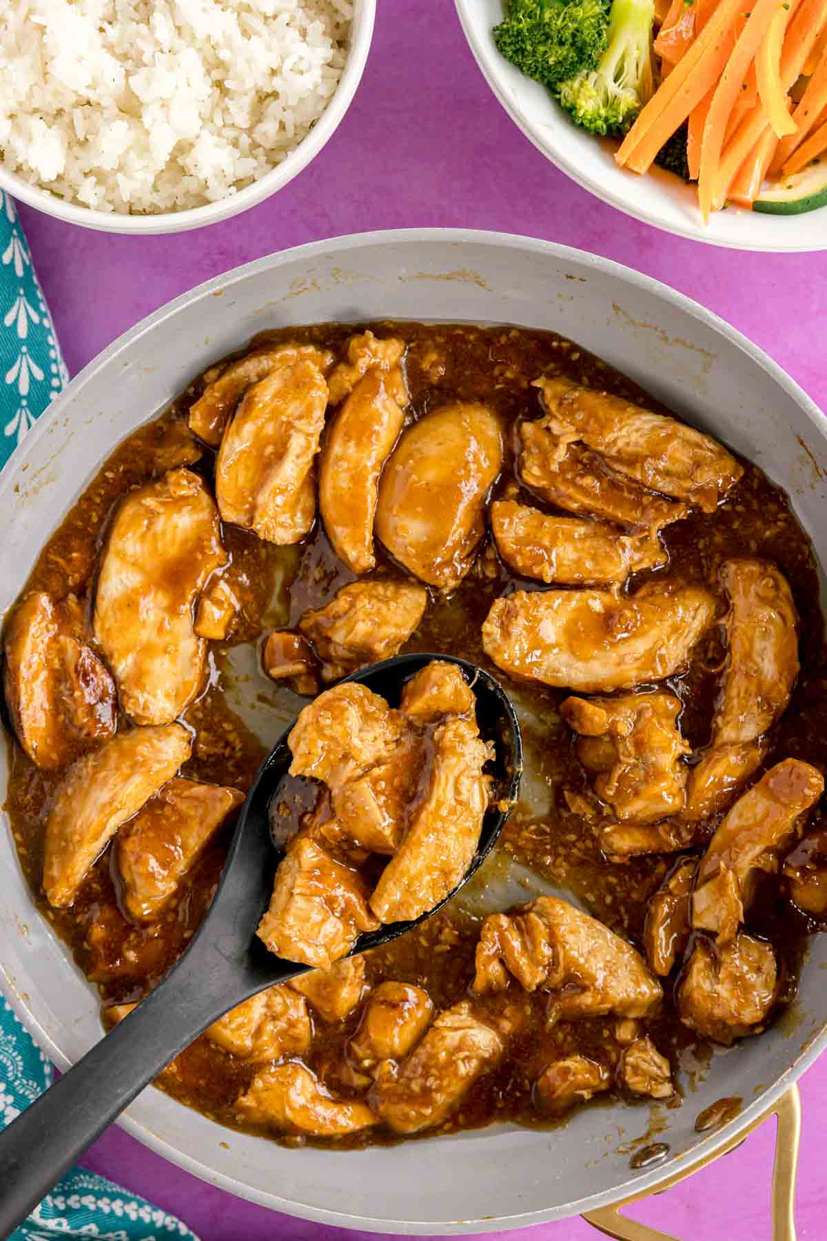 teriyaki chicken in a homemade teriyaki sauce in a pan
