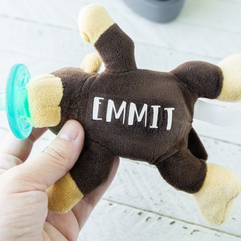 Soothie monkey with personalized baby name