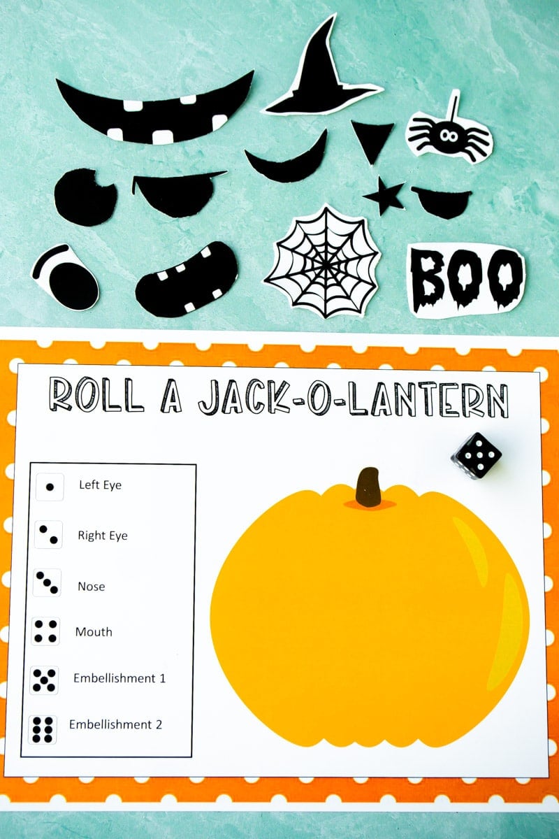 Printed out Roll A Jack O Lantern game 