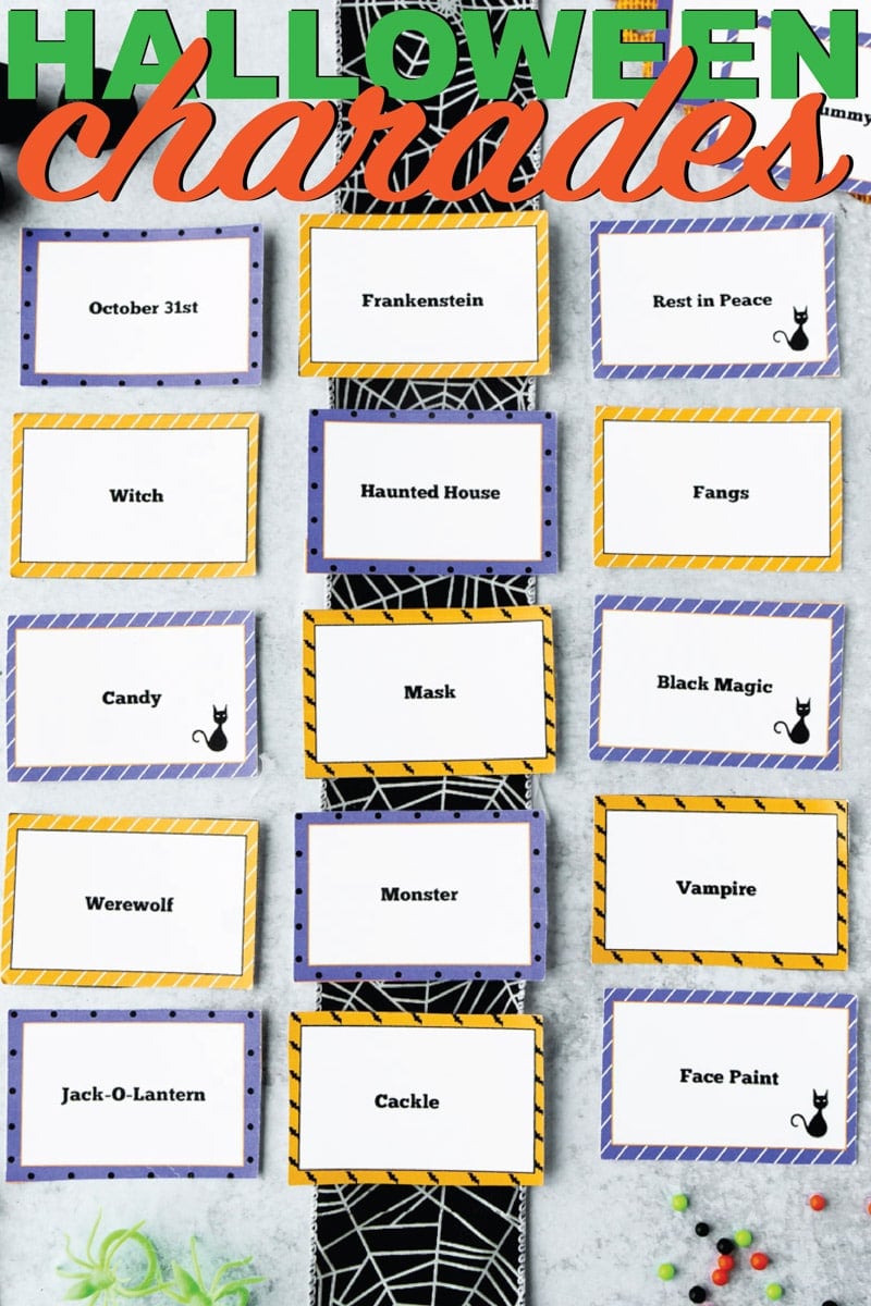 Printable list of Halloween charades words for kids and adults! Over 100 different Halloween themed words that are easy to guess and funny to act out! Everything from Halloween movies to just regular words for a classroom party!