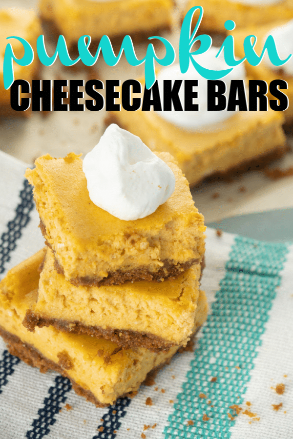 Easy pumpkin cheesecake bars with a graham cracker crust! Such a tasty Thanksgiving dessert idea! Simply the best!