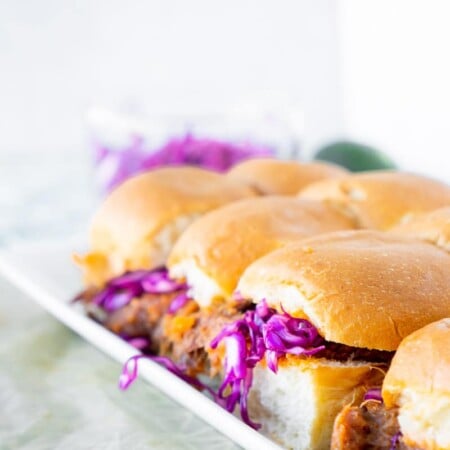 Pulled pork sliders with red cabbage slaw