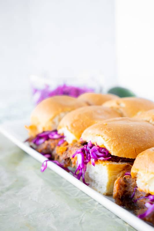 Pulled pork sliders with red cabbage slaw