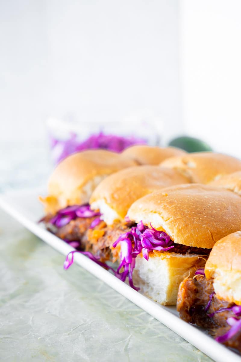 Pulled pork sliders with red cabbage slaw