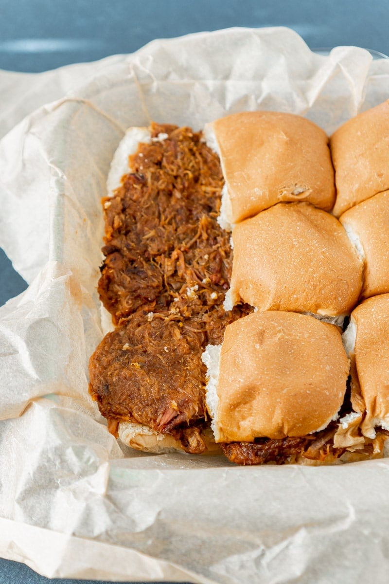 Pulled pork sliders ready for the oven