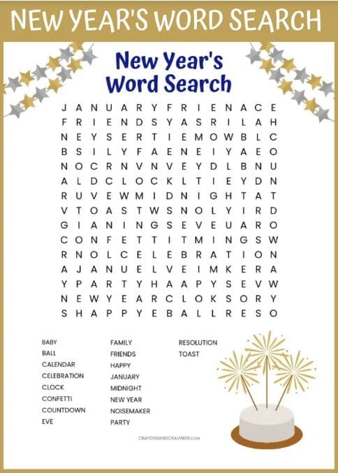 New Year's Eve word search printable