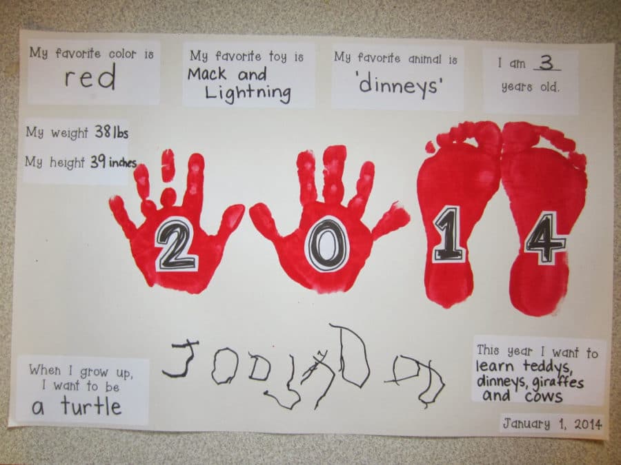 Make handprints at a New Year's Eve for kids