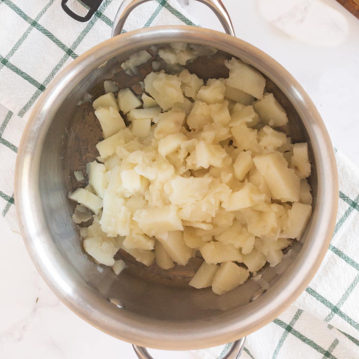 Boiled mashed potatoes in a pot