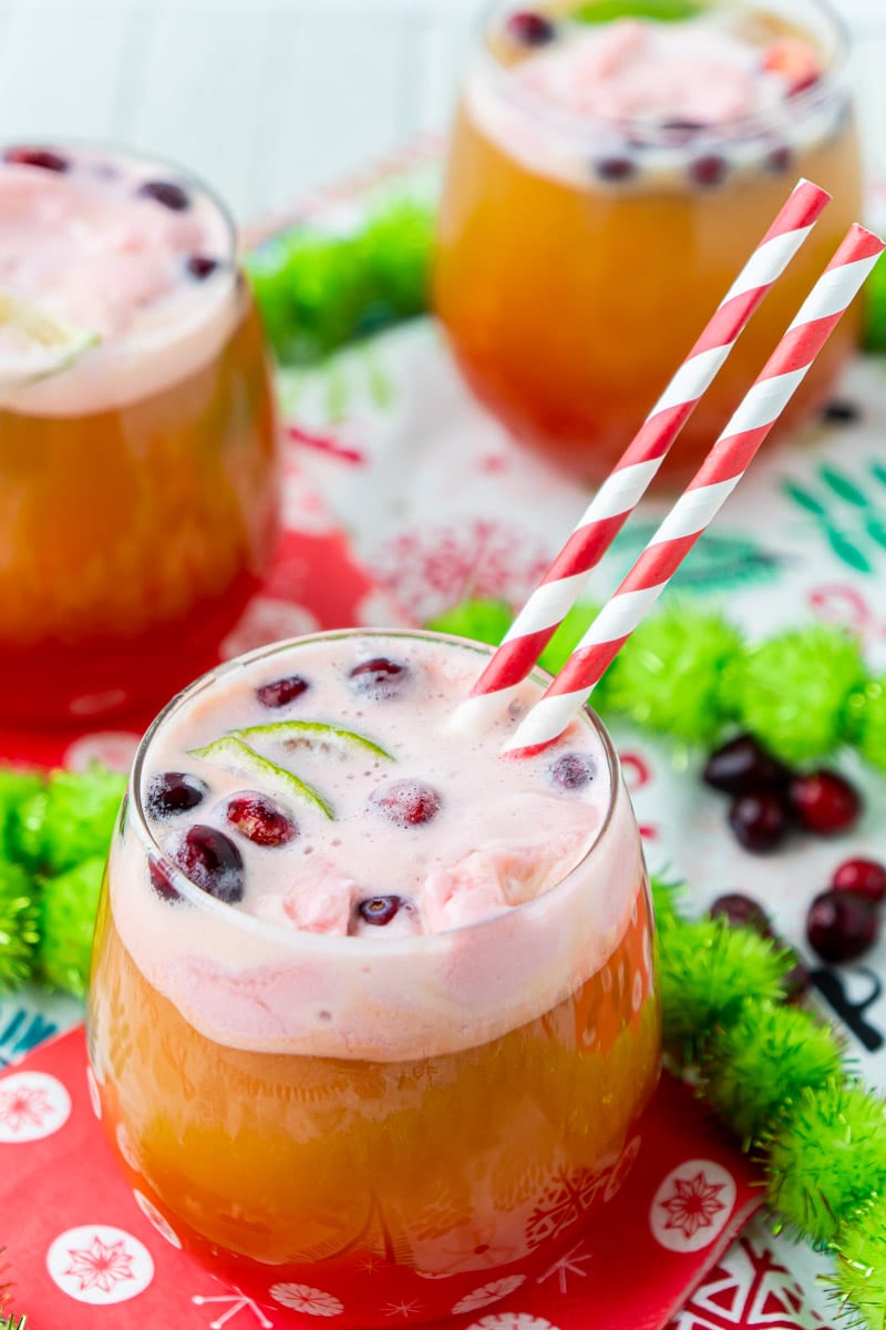 Christmas punch with sherbet in a glass