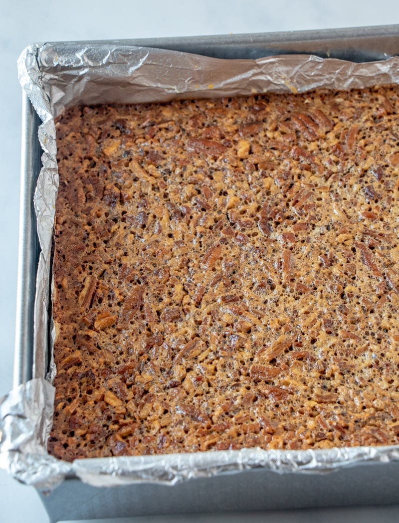 Pan of pecan pie bars