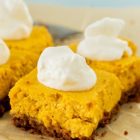 Easy pumpkin cheesecake bars with a graham cracker crust