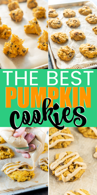 Easy pumpkin chocolate chip cookies with a 3 ingredient brown sugar glaze! They’re soft, delicious, and perfect for a fall party or Thanksgiving dessert!