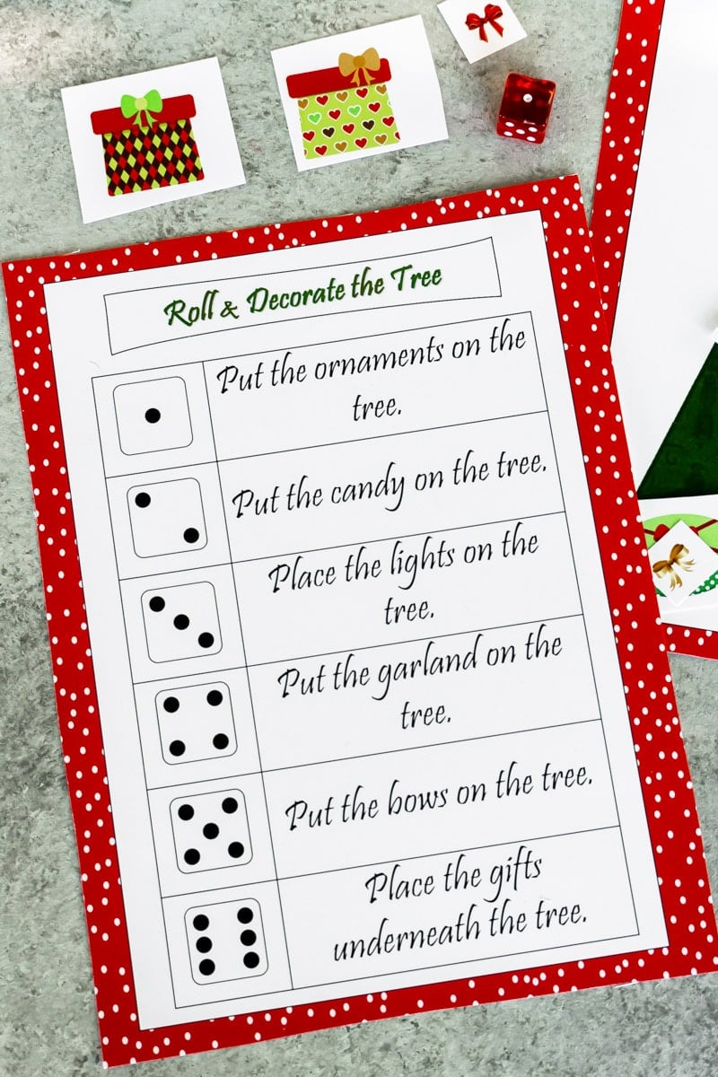 Rules for the roll a Christmas tree game