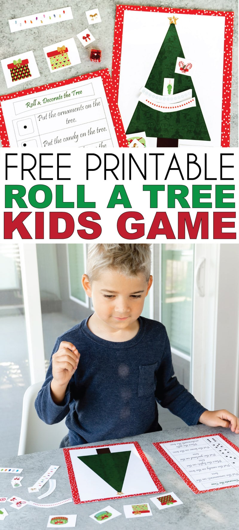 This roll a Christmas tree game is so fun for kids! Perfect for a classroom party for preschoolers, kindergarten, or even elementary school! One of the best Christmas games for kids!