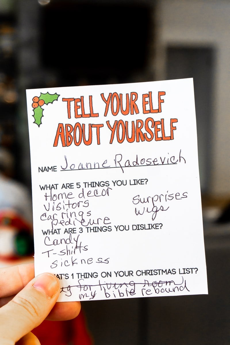 Gift exchange elf card