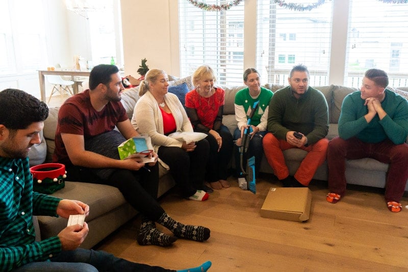 Everyone in a circle for a gift exchange game