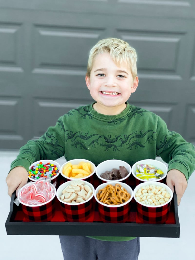 Snacks all ready for a Christmas light scavenger hunt