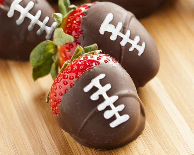 Strawberry footballs make great Super Bowl party menu items