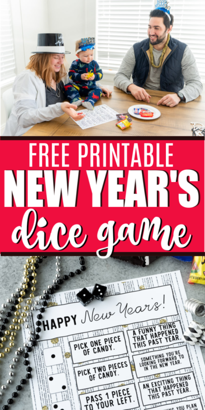 This printable New Year's Eve dice game is perfect for family parties, for kids, for couples, and even for teens! Roll the die, tell a funny memory from 2019, and enjoy a treat while you're at it!