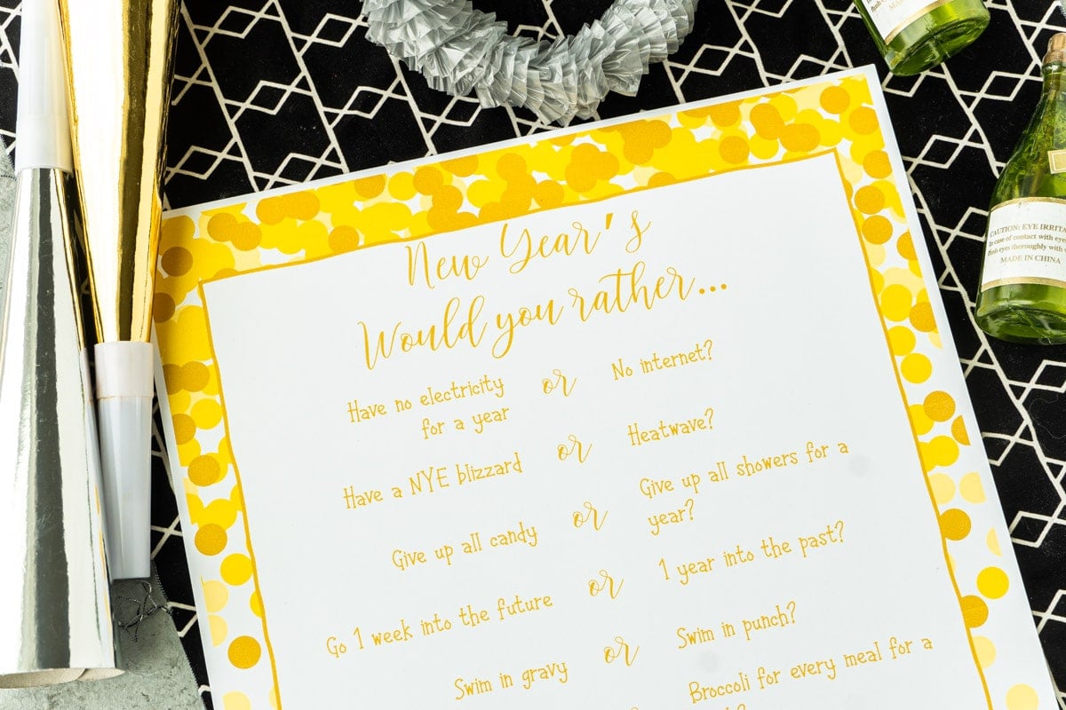 New Year's Eve Would You Rather Questions Printable