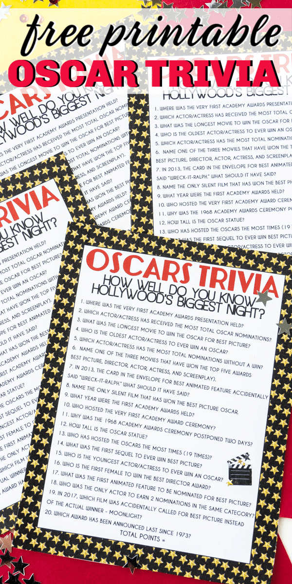 This free printable Oscar trivia is one of the best Oscar party games! 