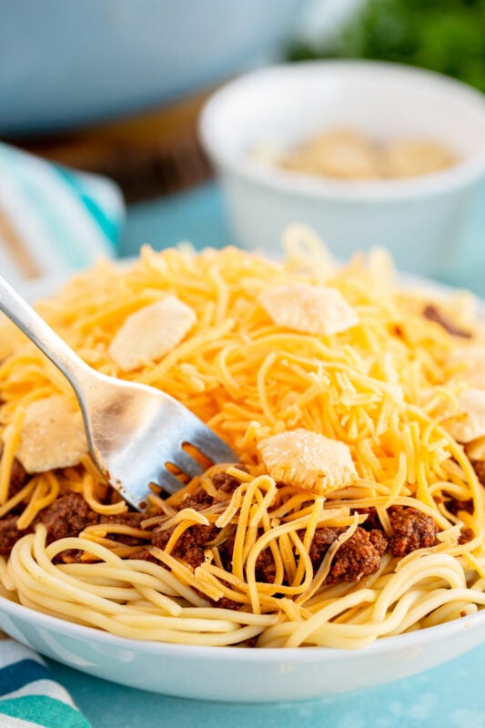 Cincinnati chili on pasta