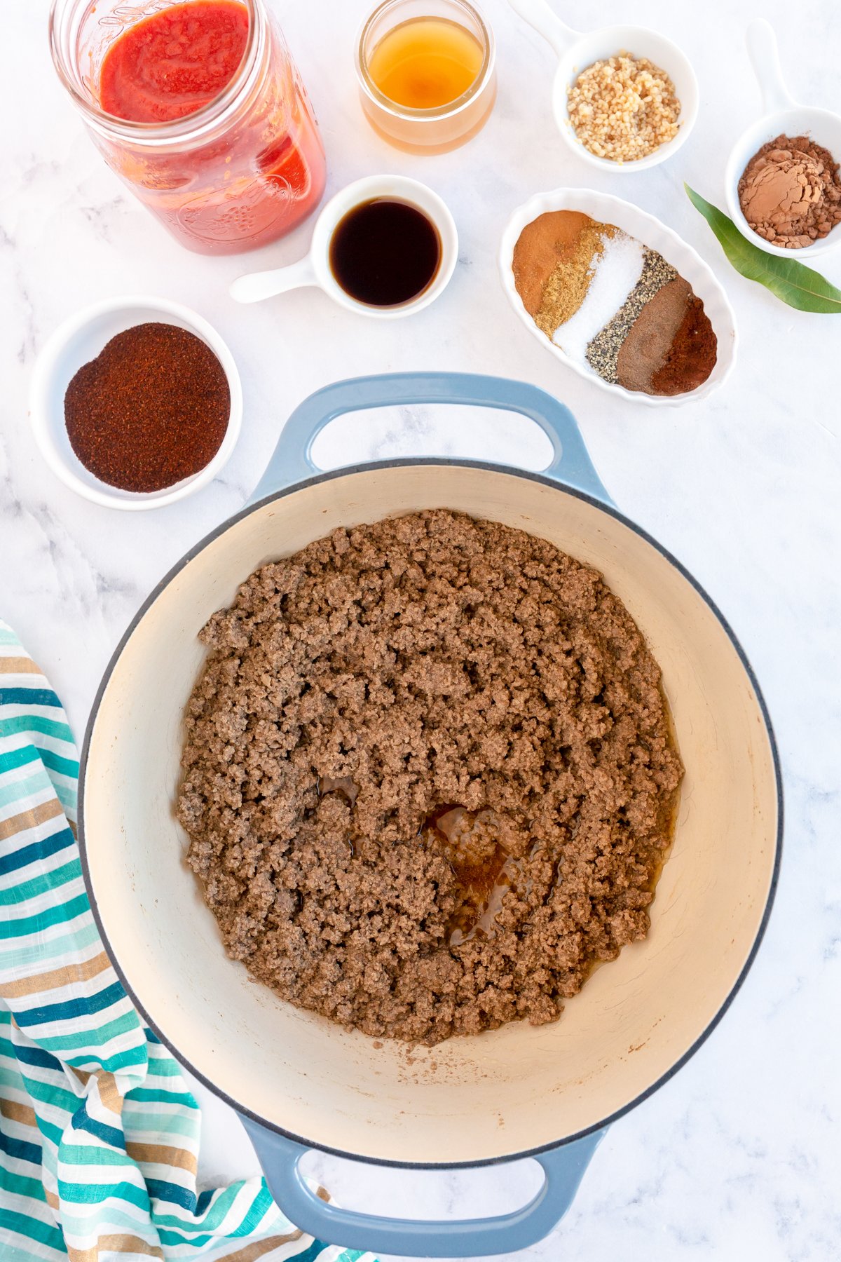 ground beef in a large pot