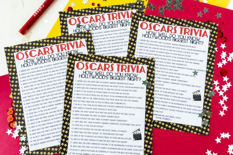 Printed out Oscar trivia questions