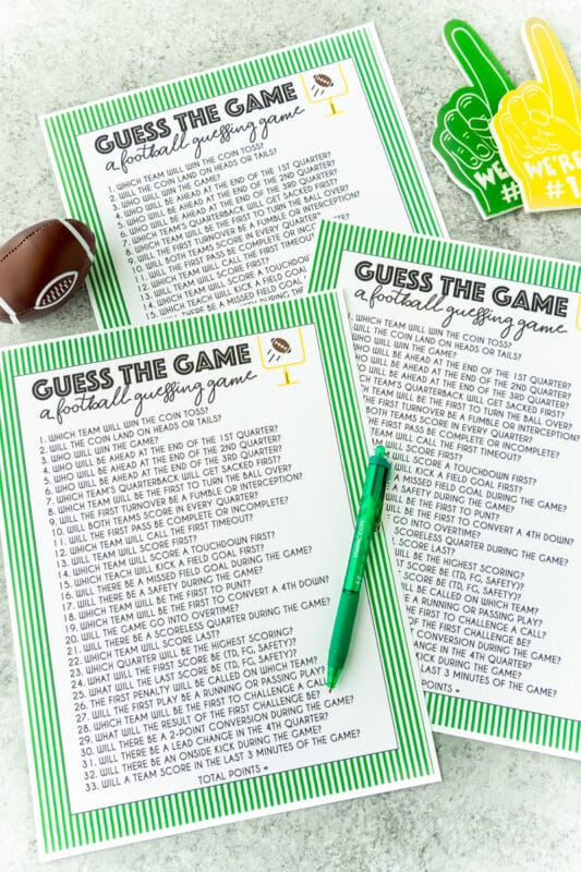 Printed out Super Bowl guessing game