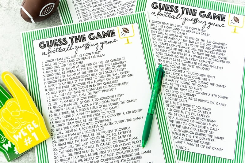 Super Bowl guessing game printable