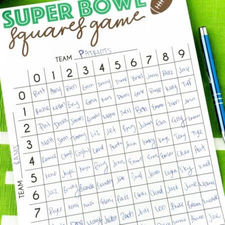 Printable Super Bowl squares template with names