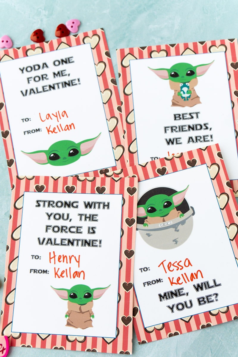 Four Baby Yoda valentines