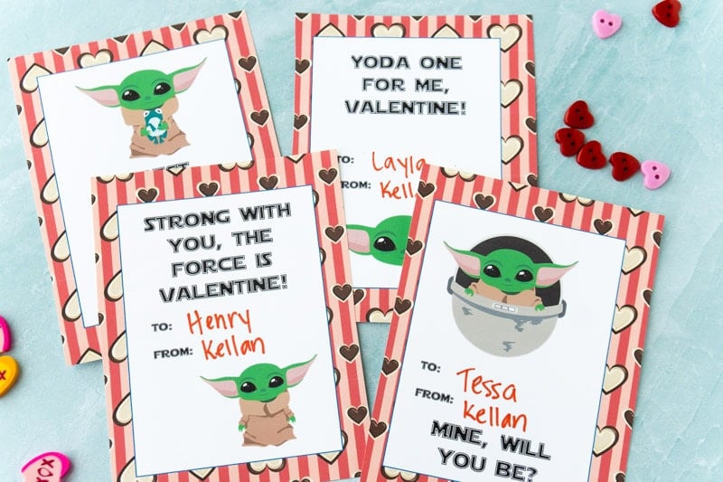 Printed out Baby Yoda valentines