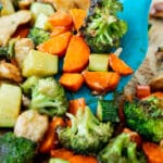 Tray of teriyaki chicken on a sheet pan