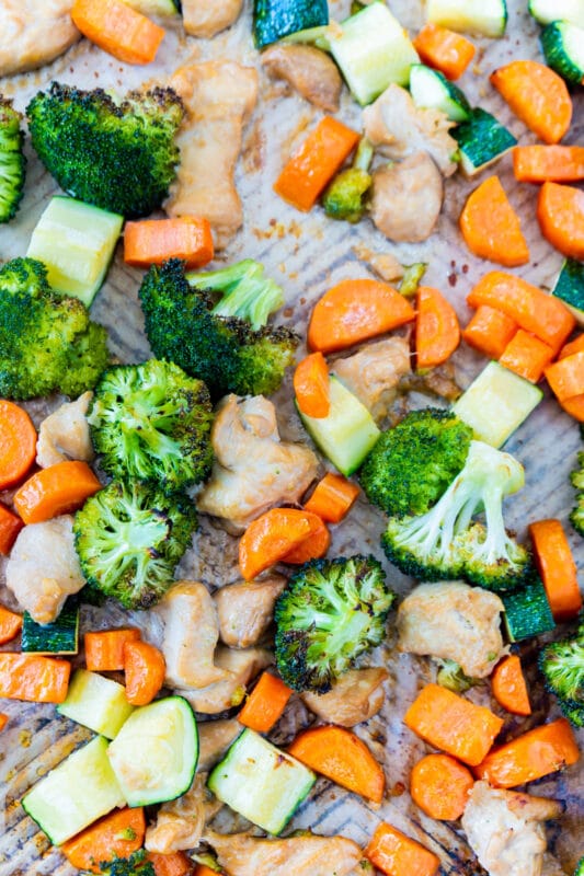 Close up of sheet pan teriyaki chicken